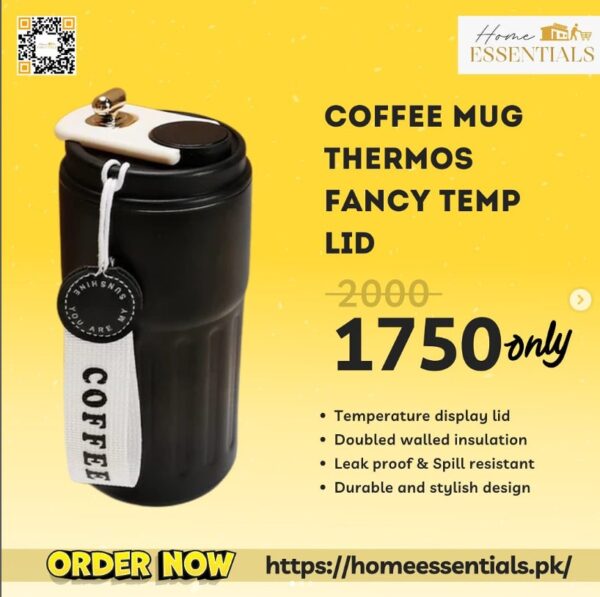 Coffee Mug Thermos - Fancy Temperature Lid - 410ML